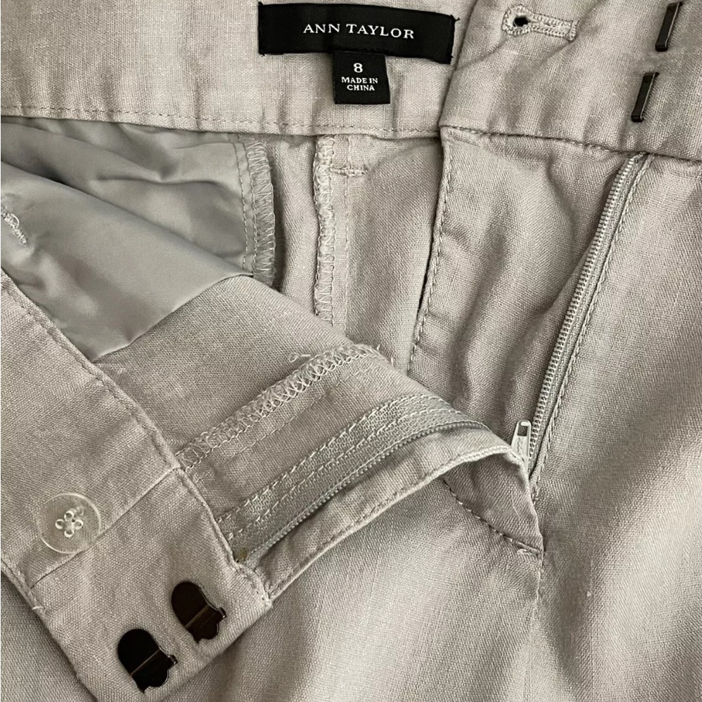 Ann Taylor Ankle Trouser Pants Size 8 Linen Blend Hook & Bar Zipper Closure Gray - Picture 7 of 9